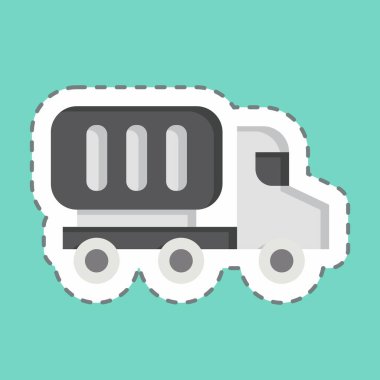 Çıkartma hattı, konteyner kamyonunu kesti. Endüstri sembolüyle ilgili. dizayn edilebilir