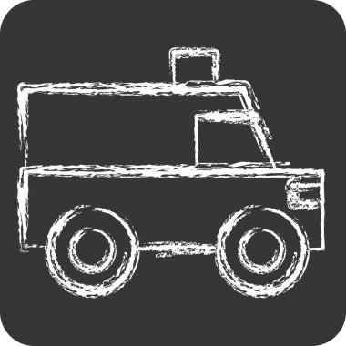 Simgesel ambulans. Ulaşım sembolüyle ilgili. Tebeşir stili. dizayn edilebilir