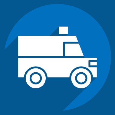Simgesel ambulans. Ulaşım sembolüyle ilgili. Uzun gölge tarzı. dizayn edilebilir