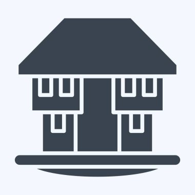 İkon Bungalov. House sembolüyle ilgili. Kabartma tarzı. dizayn edilebilir