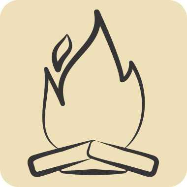 İkon Kamp Ateşi. Işık sembolüyle ilgili. El çizimi tarzı. dizayn edilebilir