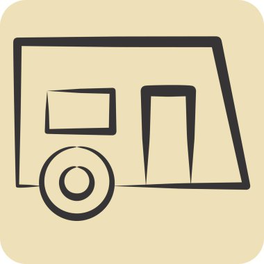 İkon Karavanı. Ulaşım sembolüyle ilgili. El çizimi tarzı. dizayn edilebilir