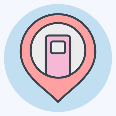 Simge şarj istasyonu. Konum sembolüyle ilgili. renk arkadaşı stili. dizayn edilebilir