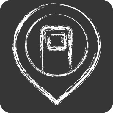 Simge şarj istasyonu. Konum sembolüyle ilgili. Tebeşir stili. dizayn edilebilir