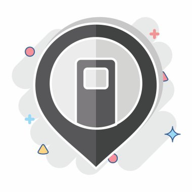 Simge şarj istasyonu. Konum sembolüyle ilgili. Çizgi roman. dizayn edilebilir