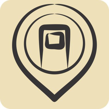 Simge şarj istasyonu. Konum sembolüyle ilgili. El çizimi tarzı. dizayn edilebilir