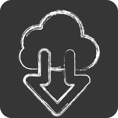 Simge Bulutu. İndirme sembolüyle ilgili. Tebeşir stili. dizayn edilebilir