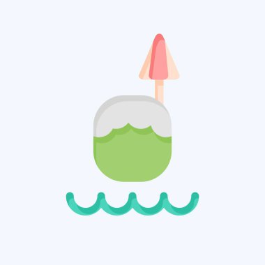 Icon Hindistan cevizi içeceği. Hawaii sembolüyle ilgili. Düz stil. dizayn edilebilir