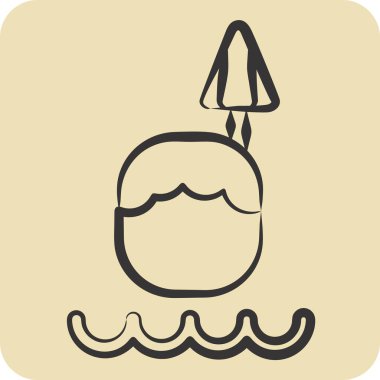 Icon Hindistan cevizi içeceği. Hawaii sembolüyle ilgili. El çizimi tarzı. dizayn edilebilir