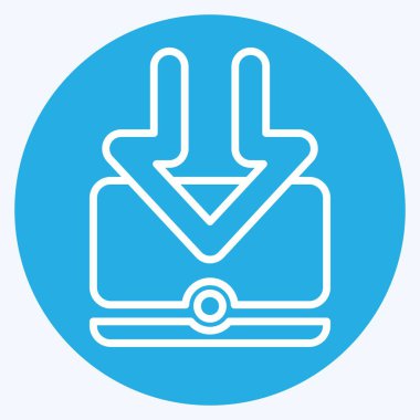 Simge Bilgisayarı. İndirme sembolüyle ilgili. Mavi gözlü. dizayn edilebilir