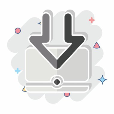 Simge Bilgisayarı. İndirme sembolüyle ilgili. Çizgi roman. dizayn edilebilir