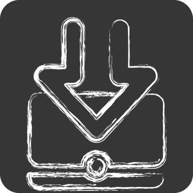 Simge Bilgisayarı. İndirme sembolüyle ilgili. Tebeşir stili. dizayn edilebilir