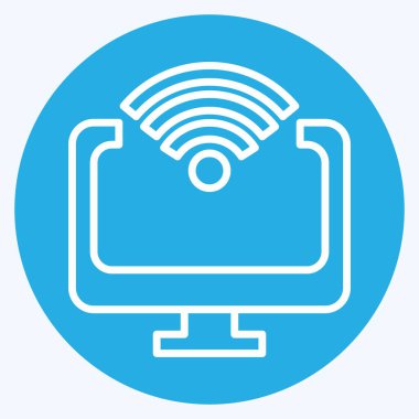Simge Bilgisayarı. Wifi sembolüyle ilgili. Mavi gözlü. dizayn edilebilir
