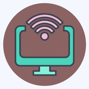 Simge Bilgisayarı. Wifi sembolüyle ilgili. renk arkadaşı stili. dizayn edilebilir