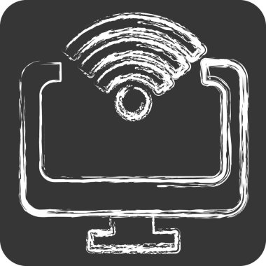 Simge Bilgisayarı. Wifi sembolüyle ilgili. Tebeşir stili. dizayn edilebilir