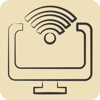 Simge Bilgisayarı. Wifi sembolüyle ilgili. El çizimi tarzı. dizayn edilebilir