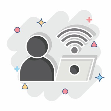 Simge Bağlantısı. Wifi sembolüyle ilgili. Çizgi roman. dizayn edilebilir