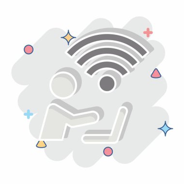 Simge Bağlantısı. Wifi sembolüyle ilgili. Çizgi roman. dizayn edilebilir