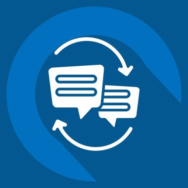 Simge Fikir Değiştirme. Konuşma sembolüyle ilgili. Uzun gölge tarzı. dizayn edilebilir