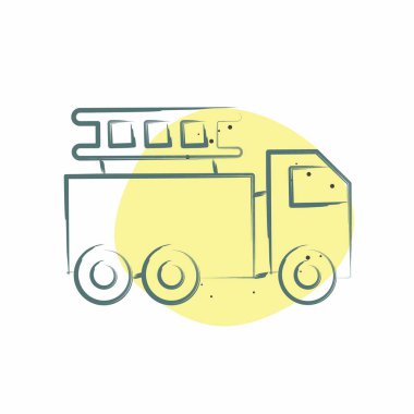 İkon İtfaiye Aracı. Ulaşım sembolüyle ilgili. Renkli Leke Biçimi. dizayn edilebilir