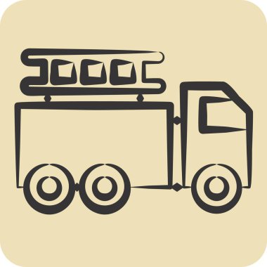 İkon İtfaiye Aracı. Ulaşım sembolüyle ilgili. El çizimi tarzı. dizayn edilebilir