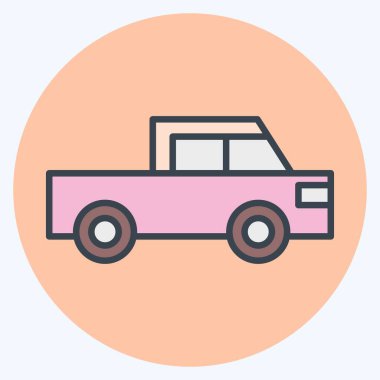 Icon, Lorry 'yi dümdüz etti. Ulaşım sembolüyle ilgili. renk arkadaşı stili. dizayn edilebilir
