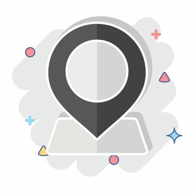 Simgesel coğrafi alan. Konum sembolüyle ilgili. Çizgi roman. dizayn edilebilir