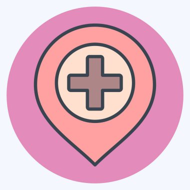 Icon Hastanesi. Konum sembolüyle ilgili. renk arkadaşı stili. dizayn edilebilir