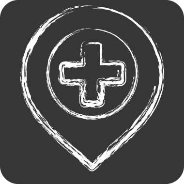 Icon Hastanesi. Konum sembolüyle ilgili. Tebeşir stili. dizayn edilebilir