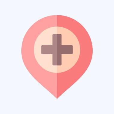 Icon Hastanesi. Konum sembolüyle ilgili. Düz stil. dizayn edilebilir