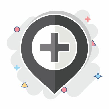 Icon Hastanesi. Konum sembolüyle ilgili. Çizgi roman. dizayn edilebilir