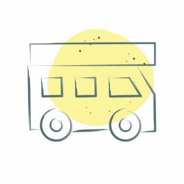 Tekerlekli İkon Ev. Ulaşım sembolüyle ilgili. Renkli Leke Biçimi. dizayn edilebilir