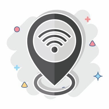 Simge konumu. Wifi sembolüyle ilgili. Çizgi roman. dizayn edilebilir