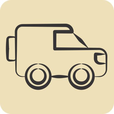 Icon Millitary Otobüs. Askeri sembolle ilgili. El çizimi tarzı. dizayn edilebilir