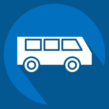 Icon Mini Otobüs. Ulaşım sembolüyle ilgili. Uzun gölge tarzı. dizayn edilebilir
