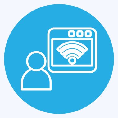 Simge çevrimiçi. Wifi sembolüyle ilgili. Mavi gözlü. dizayn edilebilir
