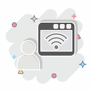 Simge çevrimiçi. Wifi sembolüyle ilgili. Çizgi roman. dizayn edilebilir