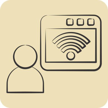 Simge çevrimiçi. Wifi sembolüyle ilgili. El çizimi tarzı. dizayn edilebilir