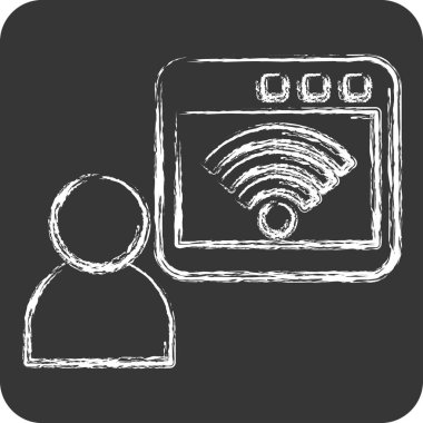 Simge çevrimiçi. Wifi sembolüyle ilgili. Tebeşir stili. dizayn edilebilir