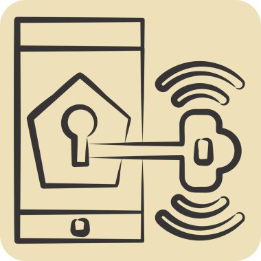 Simge Telefon Güvenliği. İç Güvenlik sembolüyle ilgili. el çizimi biçim