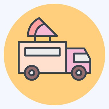Icon Pizza Truck. Ulaşım sembolüyle ilgili. renk arkadaşı stili. dizayn edilebilir
