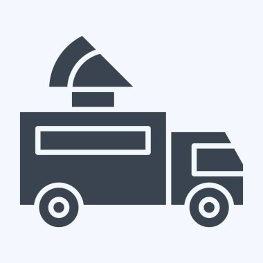 Icon Pizza Truck. Ulaşım sembolüyle ilgili. Kabartma tarzı. dizayn edilebilir