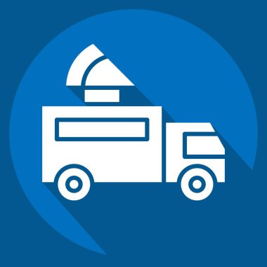 Icon Pizza Truck. Ulaşım sembolüyle ilgili. Uzun gölge tarzı. dizayn edilebilir