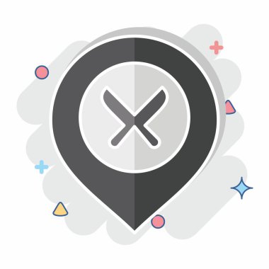 Simge Restoranı. Konum sembolüyle ilgili. Çizgi roman. dizayn edilebilir