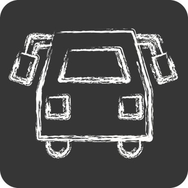 Icon Okul Otobüsü. Ulaşım sembolüyle ilgili. Tebeşir stili. dizayn edilebilir