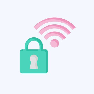 Simge güvende. Wifi sembolüyle ilgili. Düz stil. dizayn edilebilir