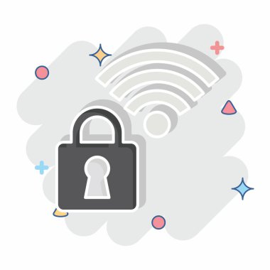 Simge güvende. Wifi sembolüyle ilgili. Çizgi roman. dizayn edilebilir