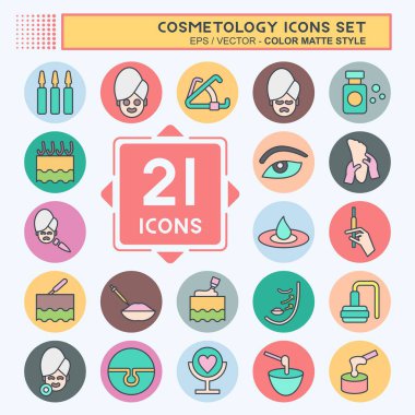 Simge set kozmetolojisi. Güzellik sembolüyle ilgili. renk arkadaşı stili. dizayn edilebilir