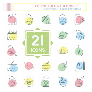 Simge set kozmetolojisi. Güzellik sembolüyle ilgili. Renkli Leke Biçimi. dizayn edilebilir