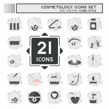 Simge set kozmetolojisi. Güzellik sembolüyle ilgili. Çizgi roman. dizayn edilebilir